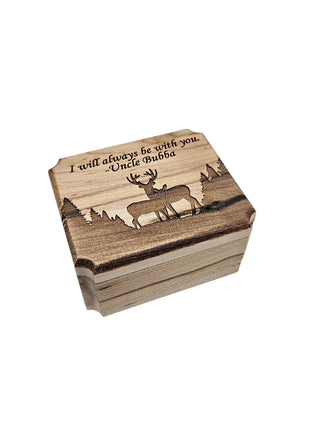 Deer Couple Ring Box Add Text, Personalized Handmade Custom Laser Engraved Wooden Ring Box