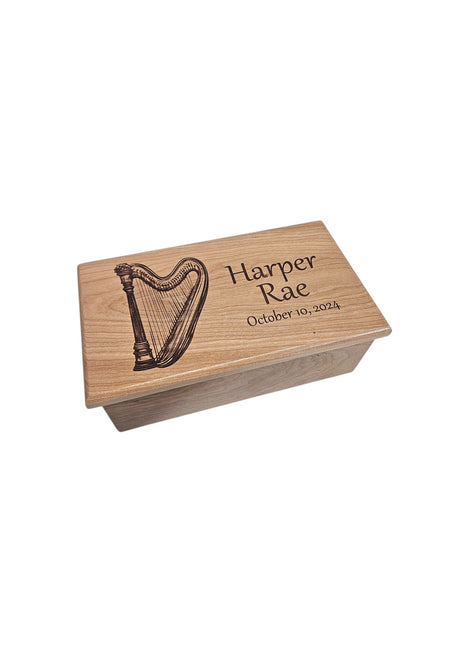 Harp Music Box Add Text, Personalized Custom Laser Engraved Traditional Wind Up Handmade Wood Music Box