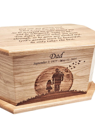 Father and Daughter Sunset Urn Add Text, Personalized Handmade Custom Wood Laser Engraved Memorial Urn
