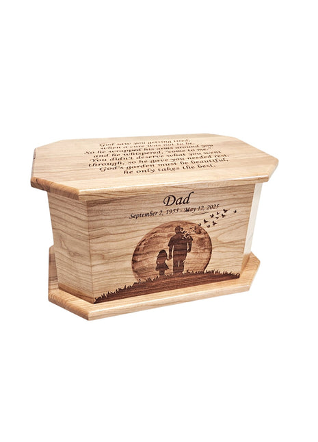 Father and Daughter Sunset Urn Add Text, Personalized Handmade Custom Wood Laser Engraved Memorial Urn
