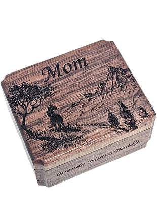 Horse on Mountain Ring Box Add Text, Personalized Handmade Custom Laser Engraved Wooden Ring Box