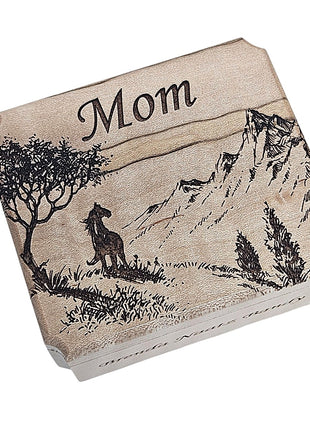 Horse on Mountain Ring Box Add Text, Personalized Handmade Custom Laser Engraved Wooden Ring Box