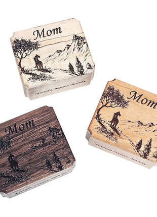 Horse on Mountain Ring Box Add Text, Personalized Handmade Custom Laser Engraved Wooden Ring Box