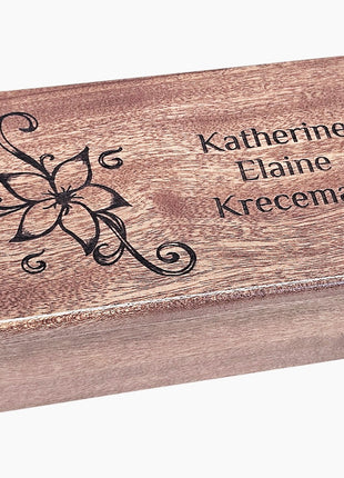 Flower Swirl Music Box Add Text, Personalized Custom Laser Engraved Traditional Wind Up Handmade Wood Music Box