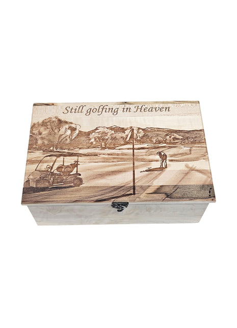 Golf Memory Box Add Text, Personalized Handmade Custom Wood Memorial Laser Engraved Box