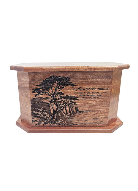 Tree by the Shore Urn Add Text, Personalized Handmade Custom Wood Laser Engraved Memorial Urn
