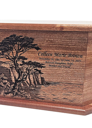 Tree by the Shore Urn Add Text, Personalized Handmade Custom Wood Laser Engraved Memorial Urn