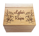 Lily Flowers Recipe Card Box Add Text,  Personalized Custom Laser Engraved Kitchen Recipe Card Box, 6