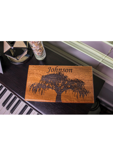 Weeping Willow Tree of Life Music Box Add Text, Personalized Custom Laser Engraved Traditional Wind Up Handmade Wood Music Box