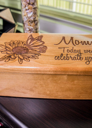 Sunflower Butterfly Music Box Add Text, Personalized Custom Laser Engraved Traditional Wind Up Handmade Wood Music Box