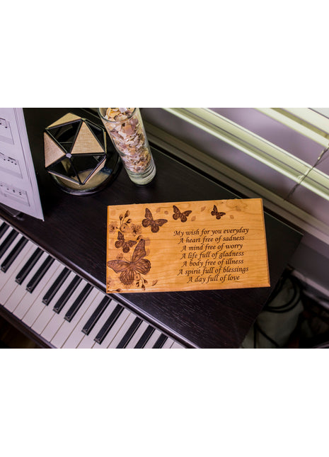 Butterflies Music Box Add Text, Personalized Custom Laser Engraved Traditional Wind Up Handmade Wood Music Box
