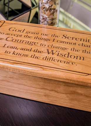 Serenity Prayer Music Box Add Text, Personalized Custom Laser Engraved Traditional Wind Up Handmade Religious Wood Music Box
