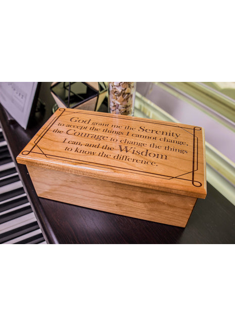 Serenity Prayer Music Box Add Text, Personalized Custom Laser Engraved Traditional Wind Up Handmade Religious Wood Music Box