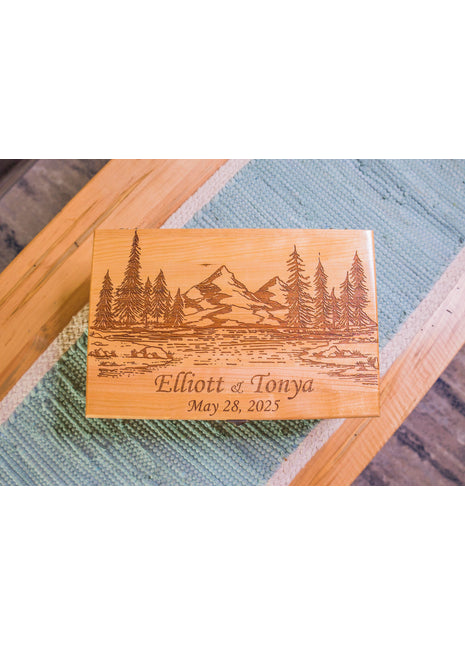 Mountains Memory Box Add Text, Personalized Handmade Custom Wood Memorial Laser Engraved Box