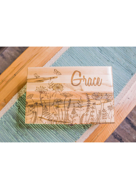 Flowers Memory Box Add Text, Personalized Handmade Custom Wood Memorial Laser Engraved Box