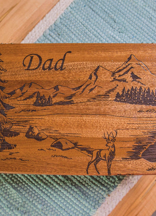 Mountains and Deer Memory Box Add Text, Personalized Handmade Custom Wood Memorial Laser Engraved Box