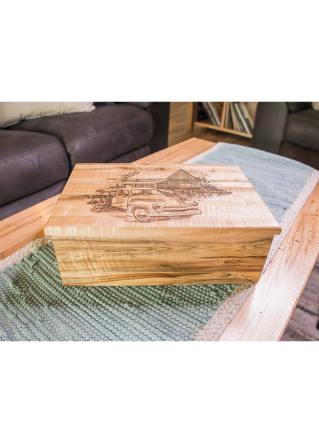 Vintage Old Truck with Barn Farm Memory Box Add Text, Country Farm Personalized Handmade Custom Wood Memorial Laser Engraved Box