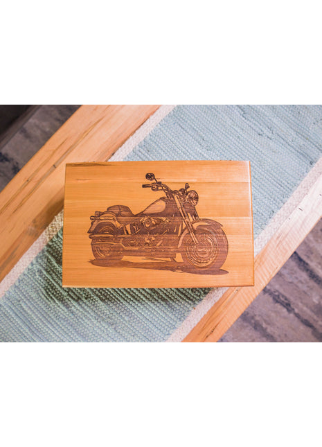 Motorcycle Memory Box Add Text, Personalized Handmade Custom Wood Memorial Laser Engraved Box