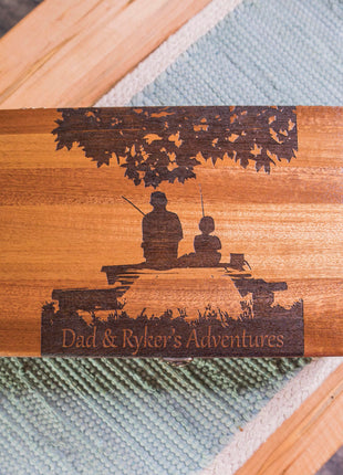 Fishing Father and Son Memory Box Add Text, Personalized Handmade Custom Wood Memorial Laser Engraved Box