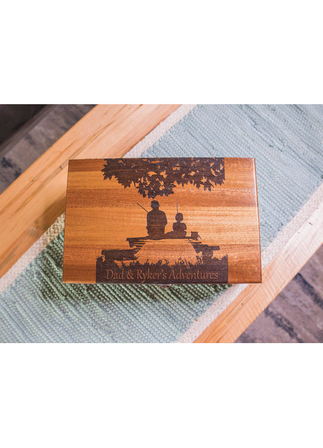 Fishing Father and Son Memory Box Add Text, Personalized Handmade Custom Wood Memorial Laser Engraved Box
