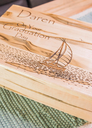 Sailboat Memory Box Add Text, Personalized Handmade Custom Wood Memorial Laser Engraved Box