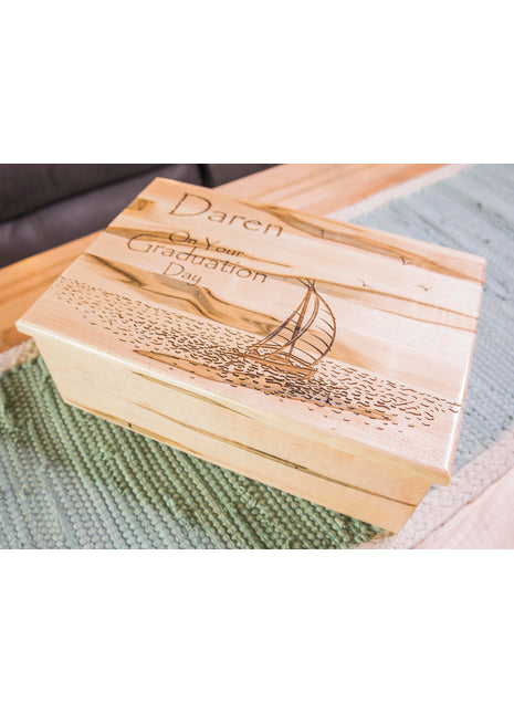 Sailboat Memory Box Add Text, Personalized Handmade Custom Wood Memorial Laser Engraved Box