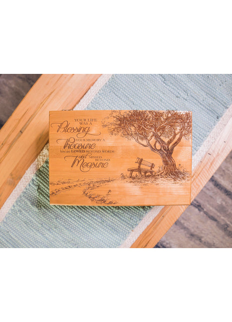 Park Bench Memorial Memory Box Add Text, Personalized Handmade Custom Wood Memorial Laser Engraved Box
