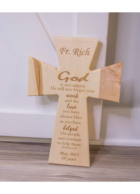 Retirement Scripture Cross Add Text, Personalized Custom Wooden Laser Engraved Remembrance