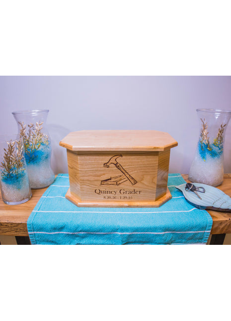 Carpenter Construction Urn Add Text, Personalized Handmade Custom Wood Laser Engraved Memorial Urn