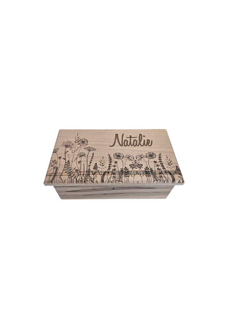Flowers Music Box Add Text, Personalized Custom Laser Engraved Traditional Wind Up Handmade Wood Music Box, Gift for her