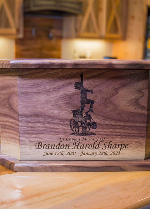 Handicap Child Urn Add Text, Personalized Handmade Custom Wood Laser Engraved Memorial Urn