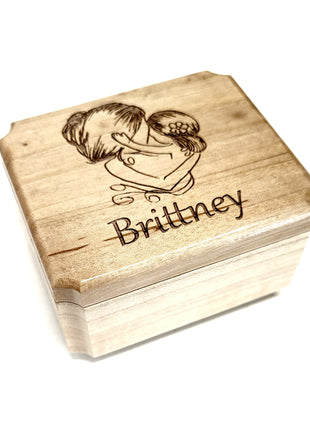 Mother Daughter Ring Box Add Text, Personalized Handmade Custom Laser Engraved Wooden Ring Box
