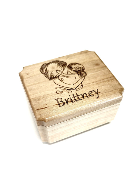 Mother Daughter Ring Box Add Text, Personalized Handmade Custom Laser Engraved Wooden Ring Box