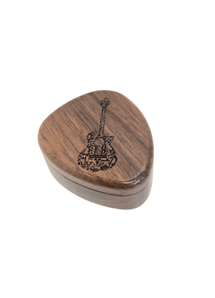 Guitar Music Design Pick Box Add Text, Custom Laser Engraved Handmade Wooden Pick Box