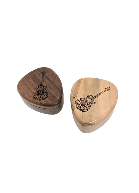 Guitar Music Design Pick Box Add Text, Custom Laser Engraved Handmade Wooden Pick Box