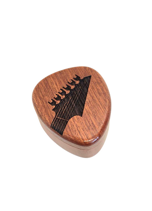 Electric Guitar Headstock Design Pick Box Add Text, Custom Laser Engraved Handmade Wooden Pick Box