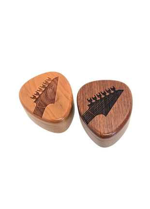 Electric Guitar Headstock Design Pick Box Add Text, Custom Laser Engraved Handmade Wooden Pick Box