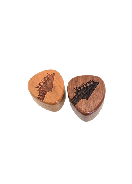 Electric Guitar Headstock Design Pick Box Add Text, Custom Laser Engraved Handmade Wooden Pick Box