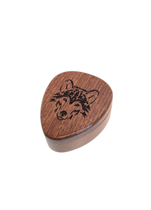 Wolf Design Pick Box Add Text, Custom Laser Engraved Handmade Pick Box