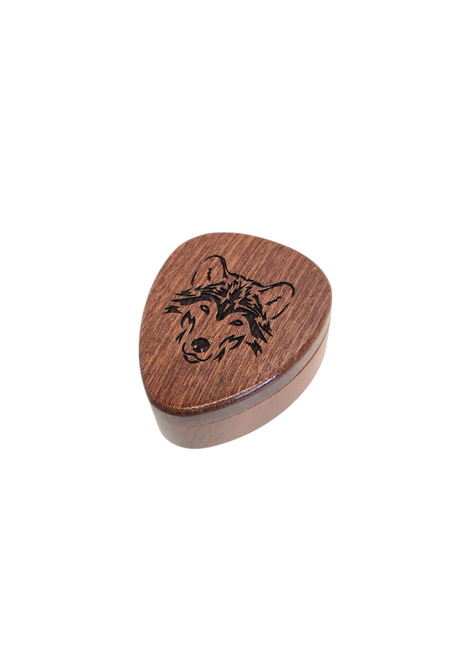 Wolf Design Pick Box Add Text, Custom Laser Engraved Handmade Pick Box