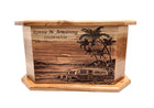 RV at Beach Urn Add Text, Personalized Handmade Custom Wood Laser Engraved Memorial Urn (Copy)