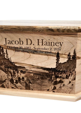 Lake Tahoe Urn Add Text, Personalized Handmade Custom Wood Laser Engraved Memorial Urn