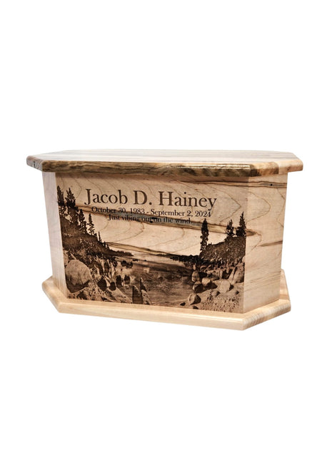 Lake Tahoe Urn Add Text, Personalized Handmade Custom Wood Laser Engraved Memorial Urn