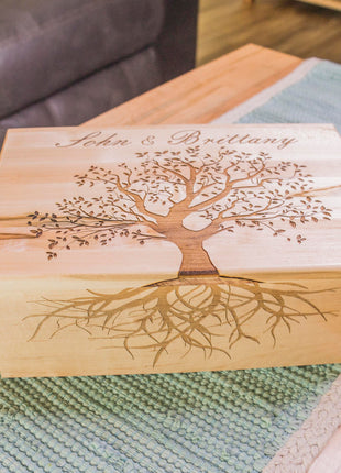 Tree of Life Memory Box Add Text, Personalized Handmade Custom Wood Memorial Laser Engraved Box