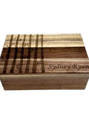 Birch Tree Forest Memory Box Add Text, Personalized Handmade Custom Wood Memorial Laser Engraved Box