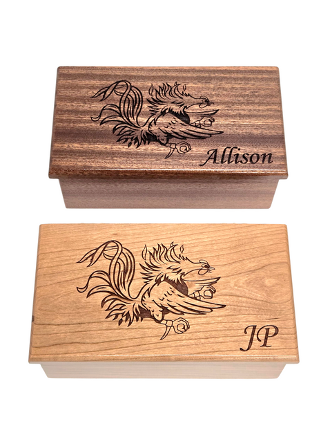 Gamecock South Carolina USC Music Box Add Text, Personalized Custom Laser Engraved Traditional Wind Up Handmade Wood Music Box, Football Gift, Basketball Gift, Unique Gift for Him