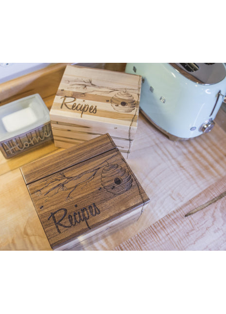 Honey Bee Hive Recipe Card Box Add Text,  Personalized Custom Laser Engraved Kitchen Recipe Card Box, 6"x4" Recipe Card Storage Holder