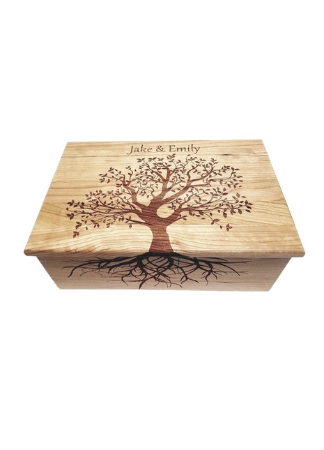 Tree of Life Memory Box Add Text, Personalized Handmade Custom Wood Memorial Laser Engraved Box