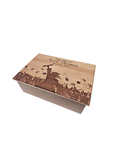 Graduation Memory Box Add Text, Personalized Handmade Custom Wood Memorial Laser Engraved Box