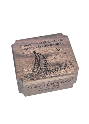 Sailboat Mini Music Box Add Text, Personalized Handmade Custom Wood Small Wind Up Music Box